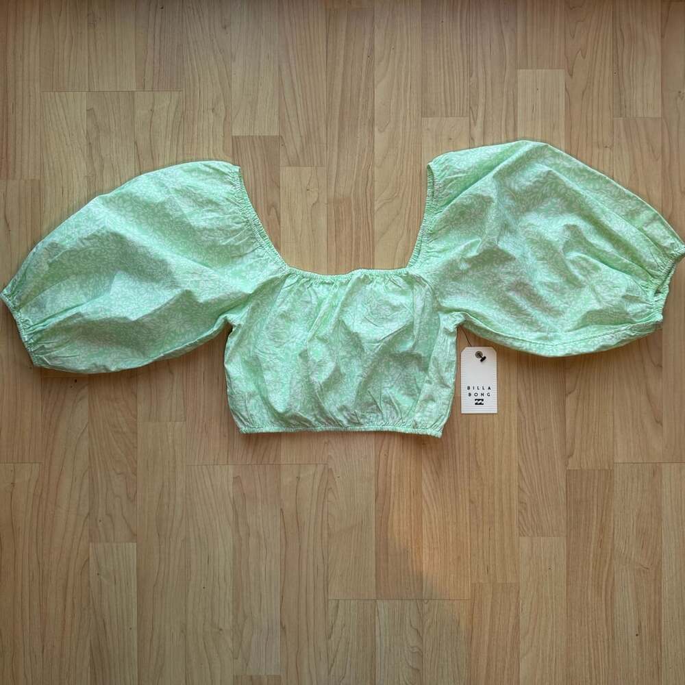 Billabong Tropic Sun Puff Sleeve Crop Top Honey Dew Mint Green